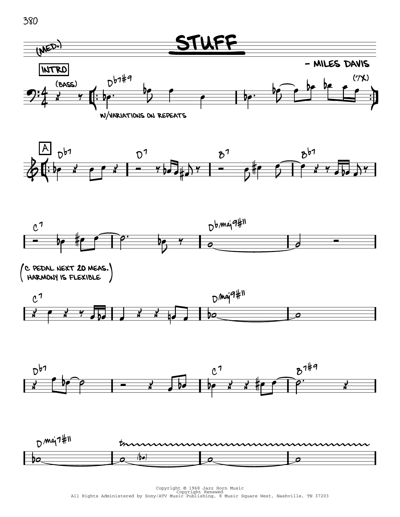 Download Miles Davis Stuff [Reharmonized version] (arr. Jack Grassel) Sheet Music and learn how to play Real Book – Melody & Chords PDF digital score in minutes