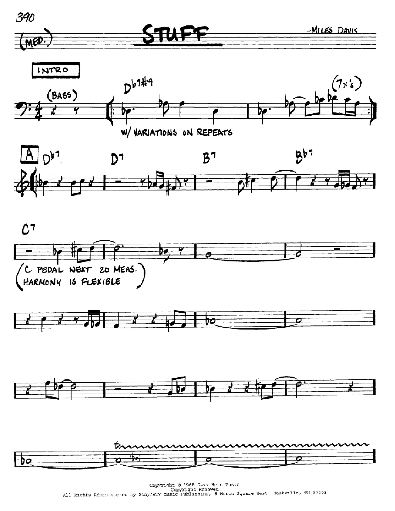 Download Miles Davis Stuff Sheet Music and learn how to play Trumpet Transcription PDF digital score in minutes