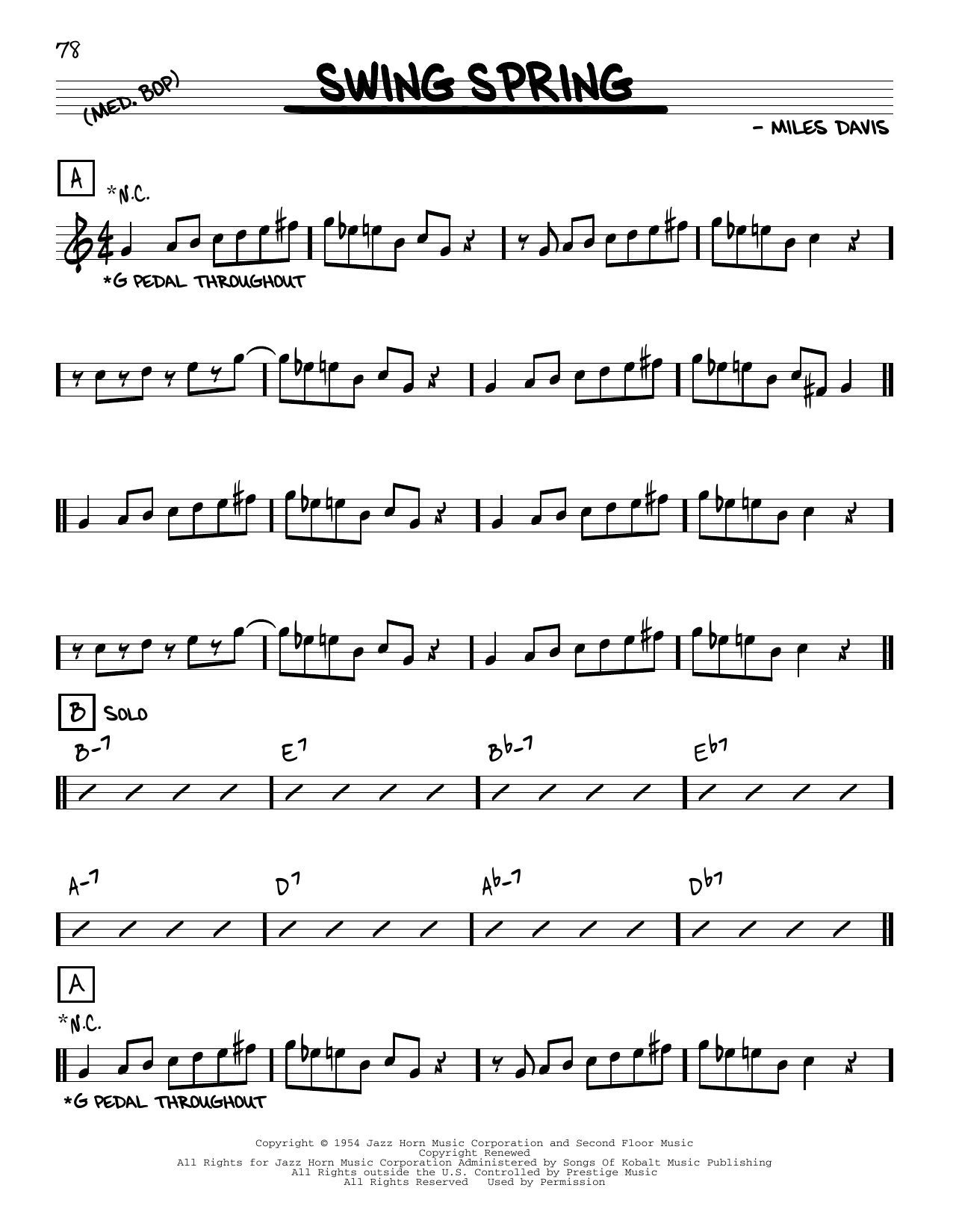 Download Miles Davis Swing Spring Sheet Music and learn how to play Real Book – Melody & Chords PDF digital score in minutes