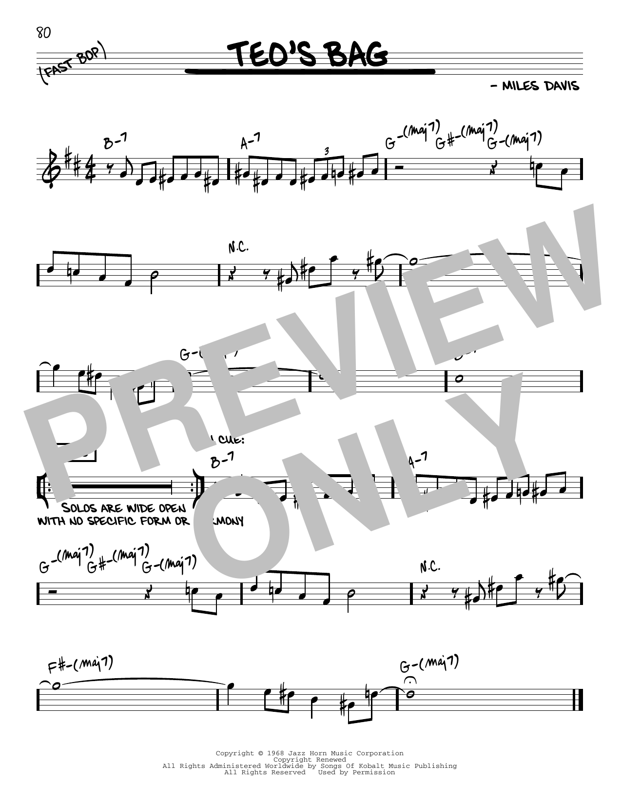 Download Miles Davis Teo's Bag Sheet Music and learn how to play Real Book – Melody & Chords PDF digital score in minutes