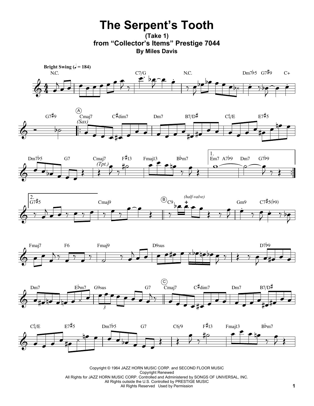 Download Miles Davis The Serpent's Tooth Sheet Music and learn how to play Piano PDF digital score in minutes