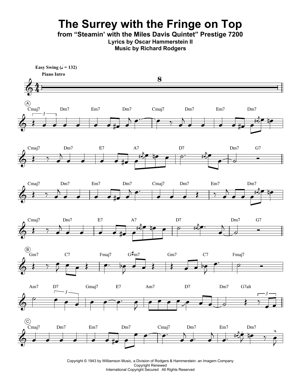 Download Miles Davis The Surrey With The Fringe On Top Sheet Music and learn how to play Trumpet Transcription PDF digital score in minutes