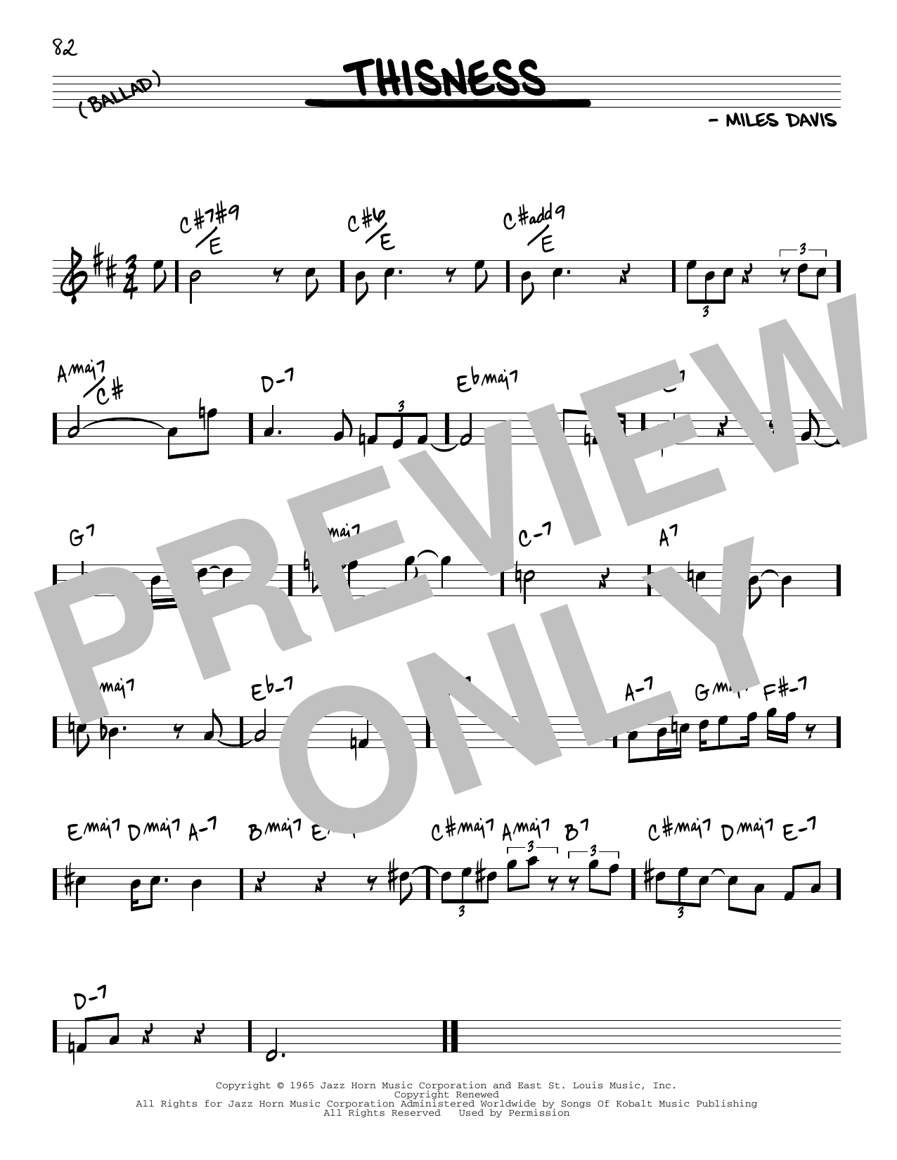 Download Miles Davis Thisness Sheet Music and learn how to play Real Book – Melody & Chords PDF digital score in minutes
