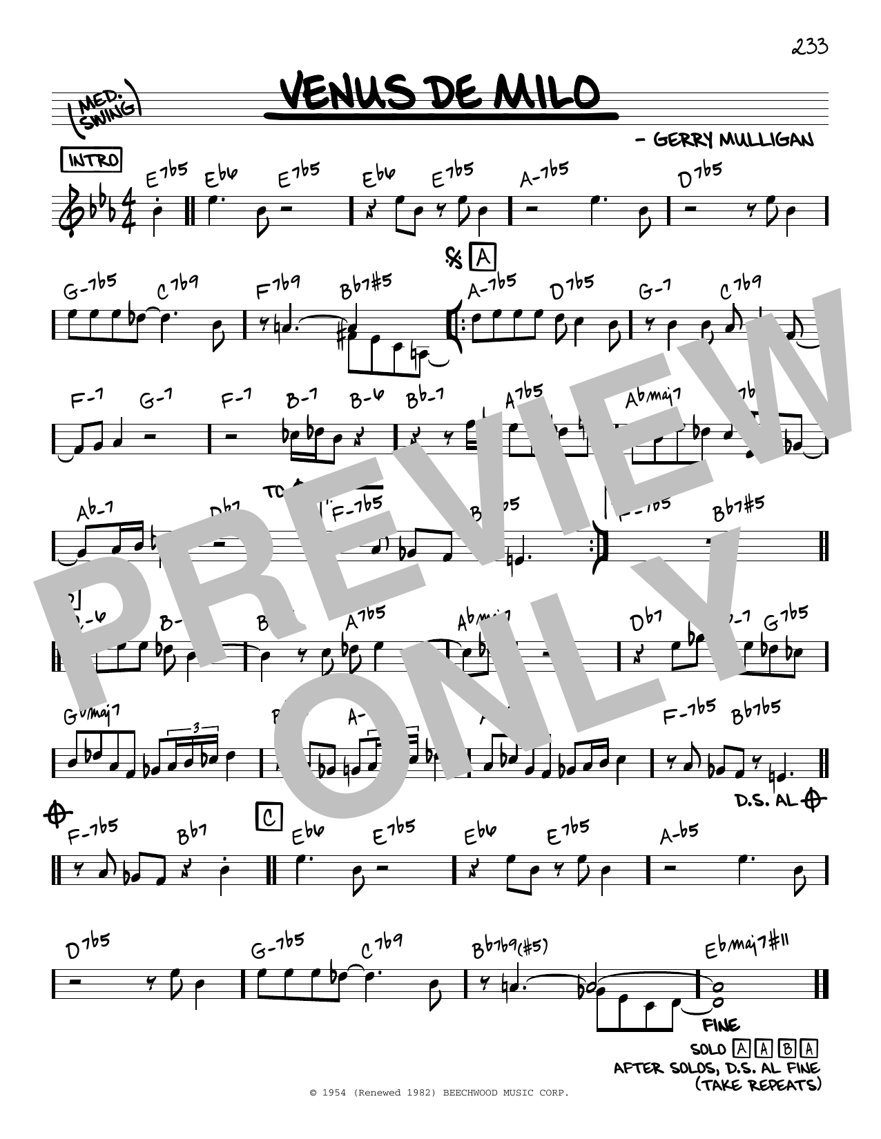 Download Miles Davis Venus De Milo Sheet Music and learn how to play Real Book – Melody & Chords PDF digital score in minutes