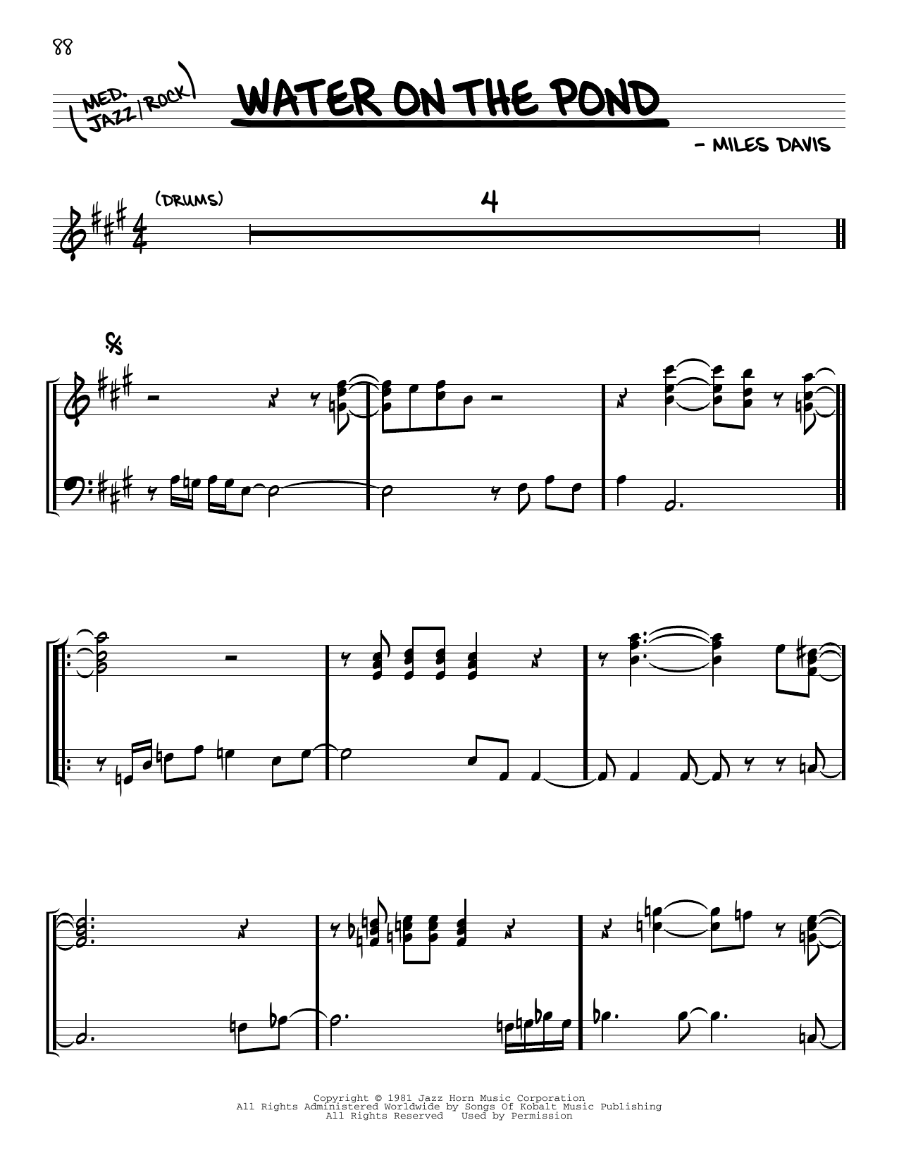 Download Miles Davis Water On The Pond Sheet Music and learn how to play Real Book – Melody & Chords PDF digital score in minutes