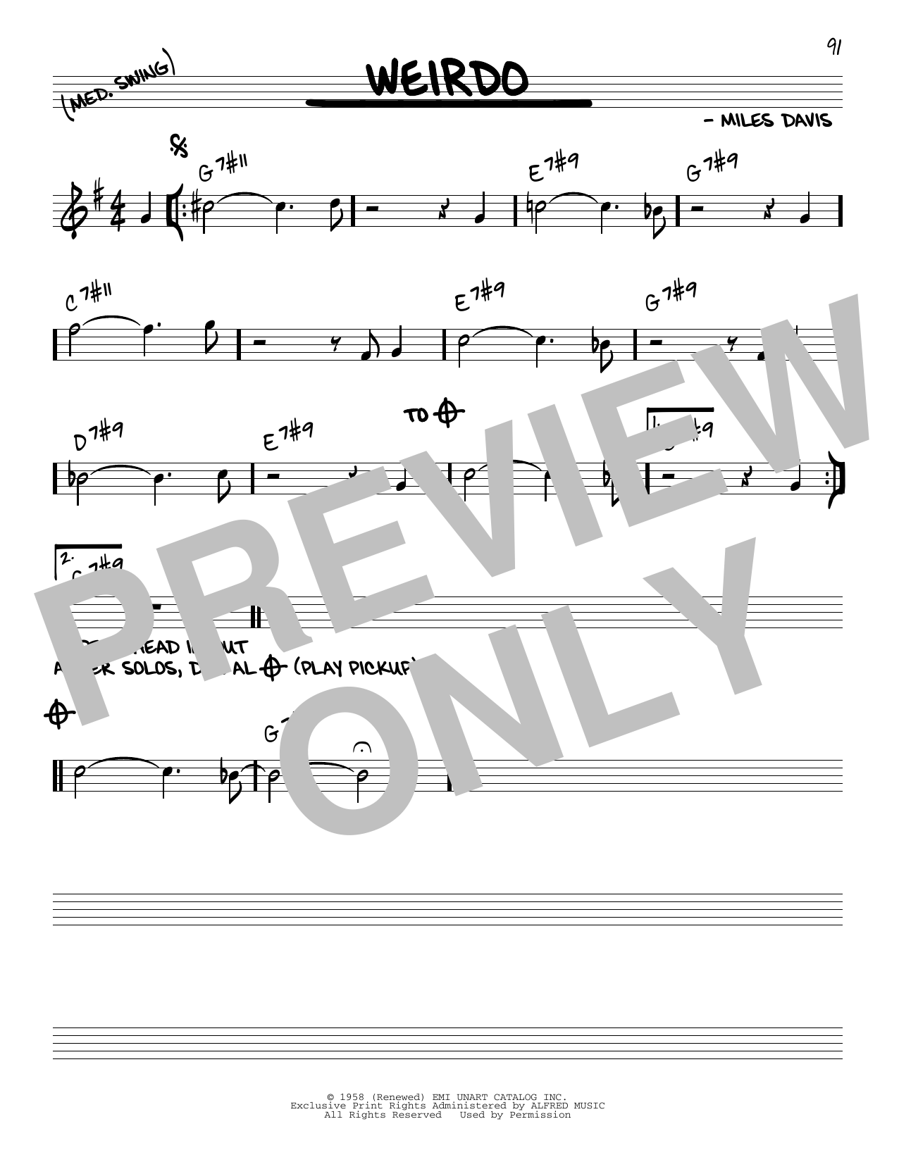 Download Miles Davis Weirdo Sheet Music and learn how to play Real Book – Melody & Chords PDF digital score in minutes