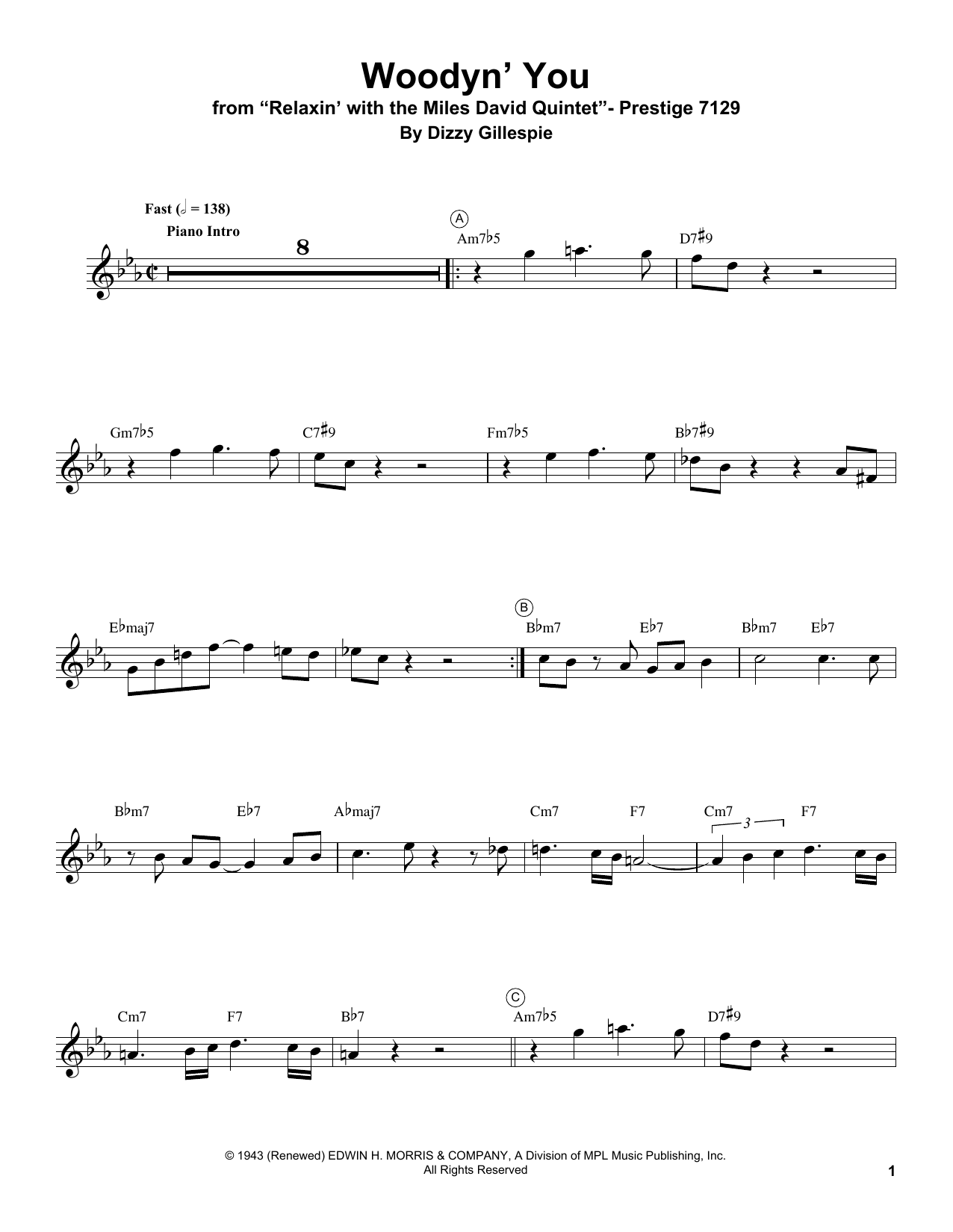 Download Miles Davis Woodyn' You Sheet Music and learn how to play Trumpet Transcription PDF digital score in minutes
