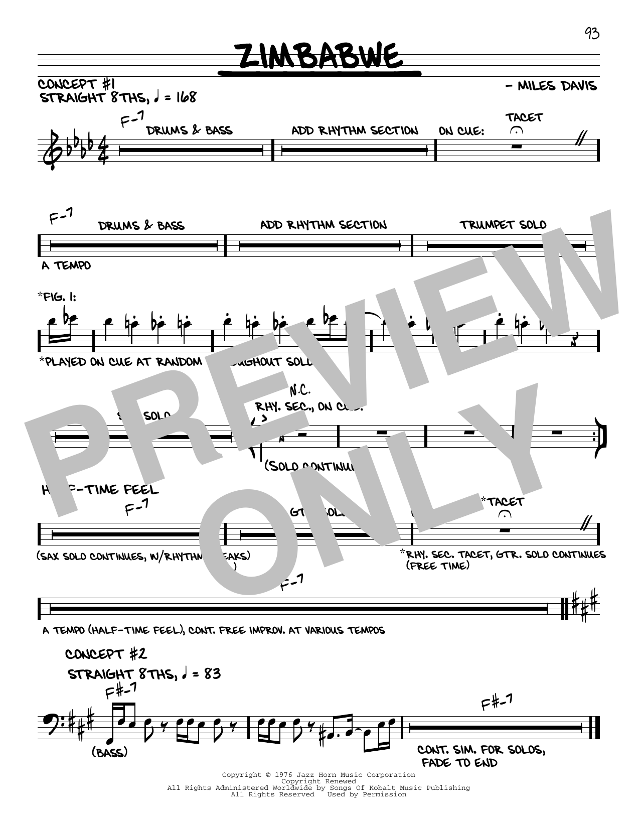 Download Miles Davis Zimbabwe Sheet Music and learn how to play Real Book – Melody & Chords PDF digital score in minutes