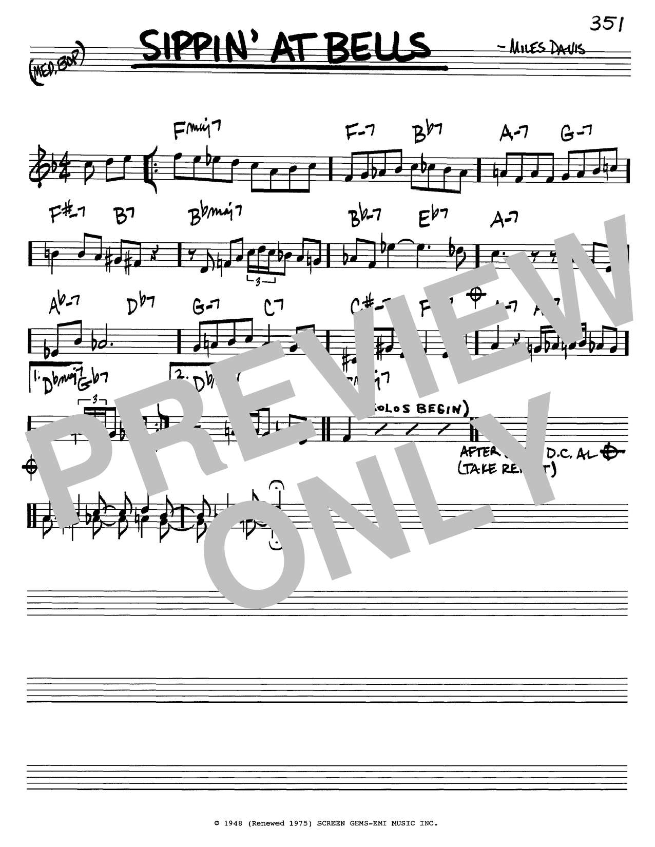 Miles Davis Sippin At Bells Sheet Music Notes Download Printable miles-davis-sippin-at-bells-sheet-music-notes-download-printable