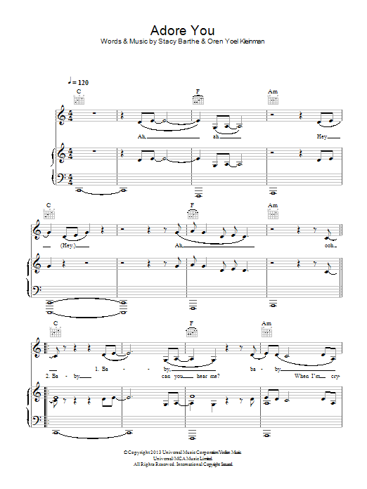 Download Miley Cyrus Adore You Sheet Music and learn how to play Piano, Vocal & Guitar (Right-Hand Melody) PDF digital score in minutes