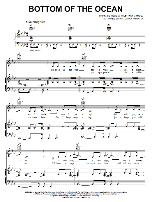 Download Miley Cyrus Bottom Of The Ocean Sheet Music and learn how to play Piano, Vocal & Guitar (Right-Hand Melody) PDF digital score in minutes