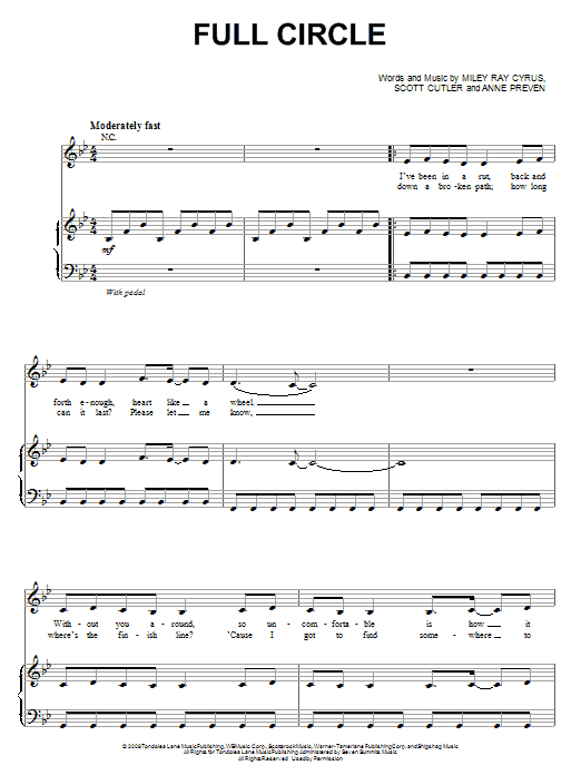 Download Miley Cyrus Full Circle Sheet Music and learn how to play Easy Piano PDF digital score in minutes