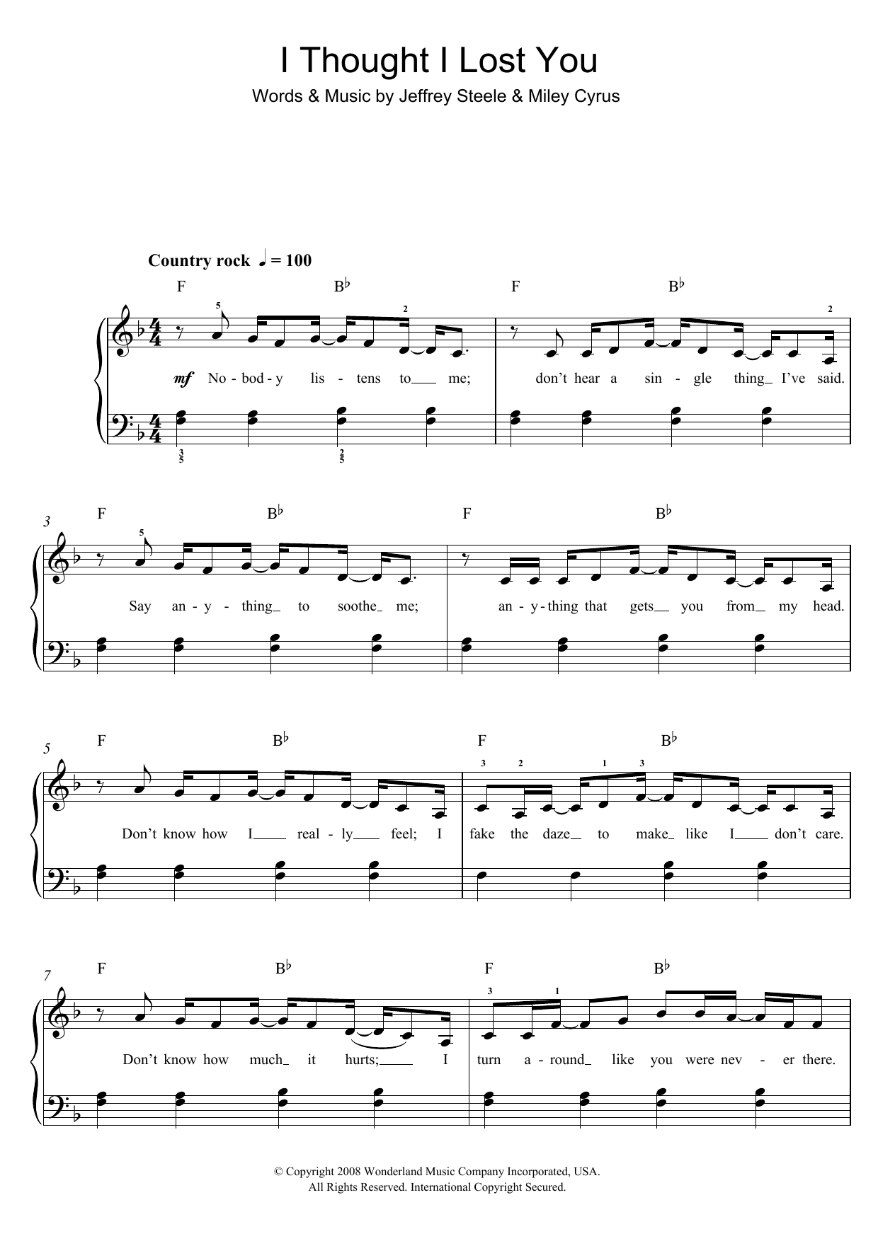 Download John Travolta I Thought I Lost You (From 'Bolt') Sheet Music and learn how to play Beginner Piano PDF digital score in minutes