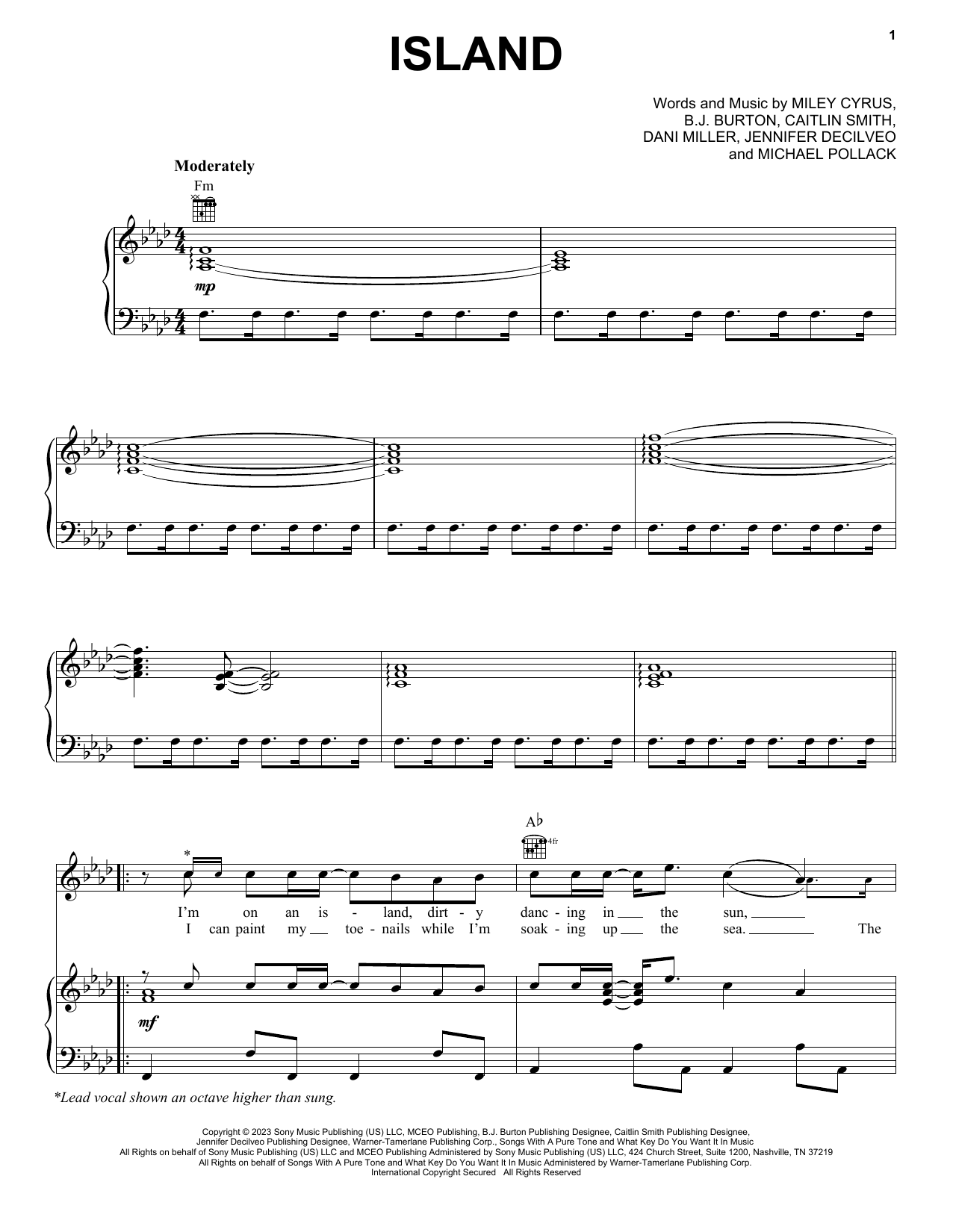 Download Miley Cyrus Island Sheet Music and learn how to play Easy Piano PDF digital score in minutes