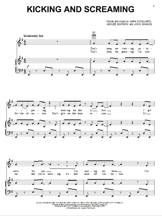 Download Miley Cyrus Kicking And Screaming Sheet Music and learn how to play Piano, Vocal & Guitar (Right-Hand Melody) PDF digital score in minutes