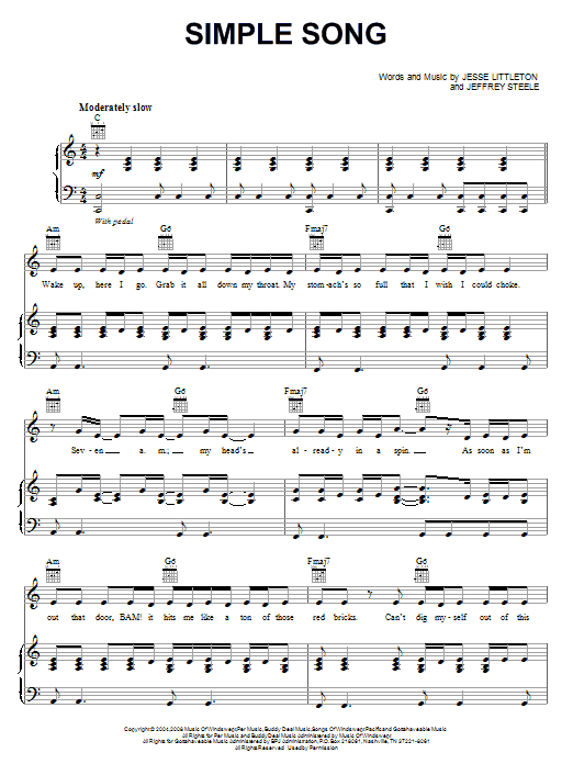 Download Miley Cyrus Simple Song Sheet Music and learn how to play Piano, Vocal & Guitar (Right-Hand Melody) PDF digital score in minutes