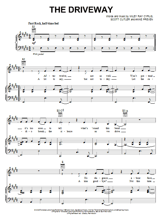 Download Miley Cyrus The Driveway Sheet Music and learn how to play Easy Piano PDF digital score in minutes