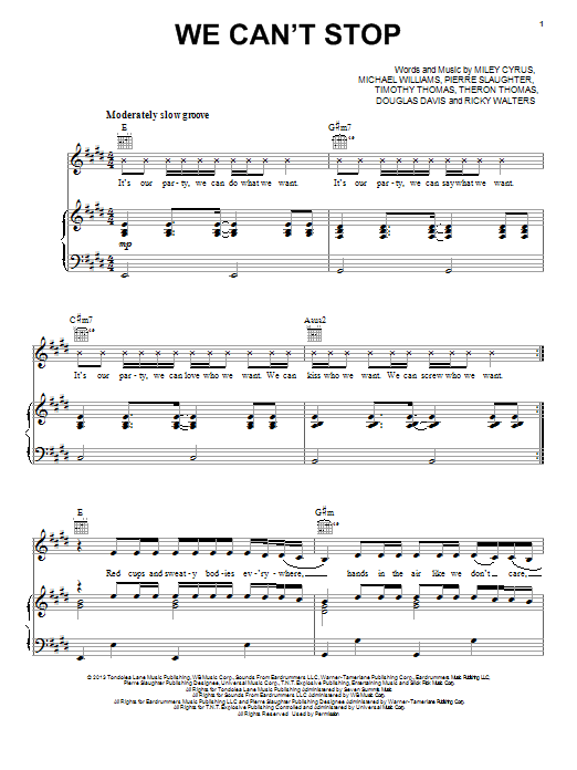 Download Miley Cyrus We Can't Stop Sheet Music and learn how to play Cello PDF digital score in minutes