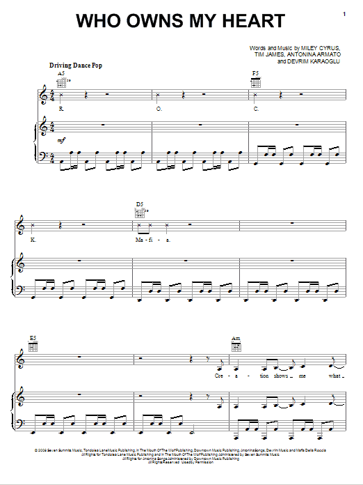 Download Miley Cyrus Who Owns My Heart Sheet Music and learn how to play Piano, Vocal & Guitar (Right-Hand Melody) PDF digital score in minutes