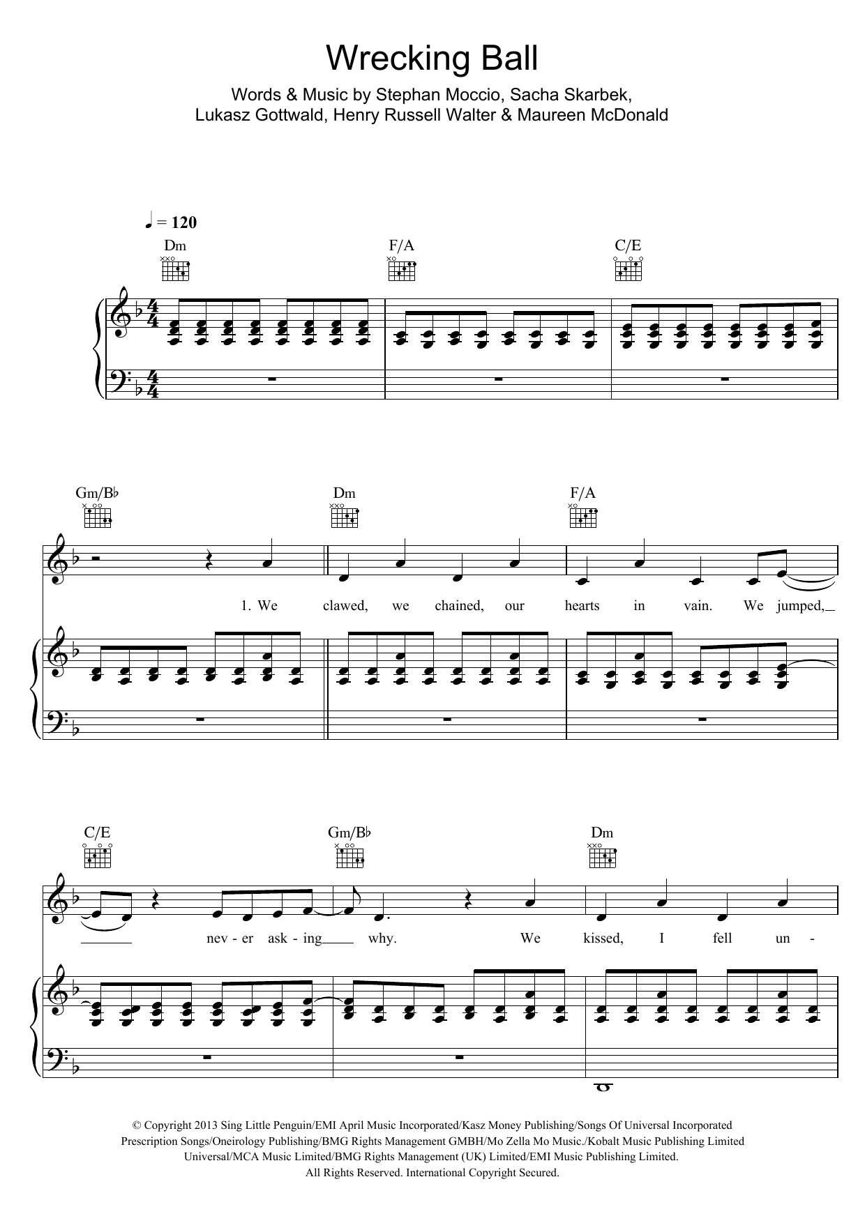 Download Miley Cyrus Wrecking Ball Sheet Music and learn how to play Clarinet Solo PDF digital score in minutes