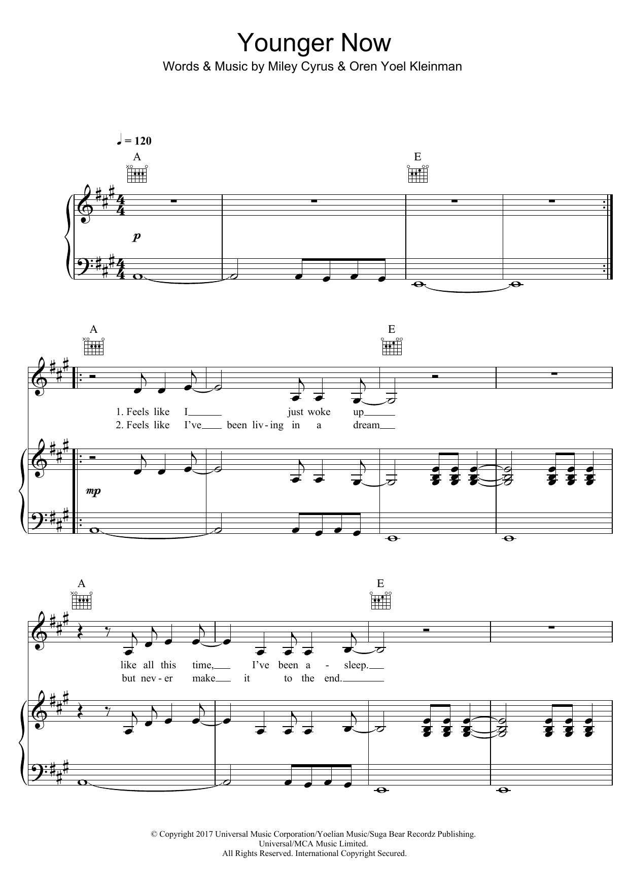 Download Miley Cyrus Younger Now Sheet Music and learn how to play Keyboard PDF digital score in minutes