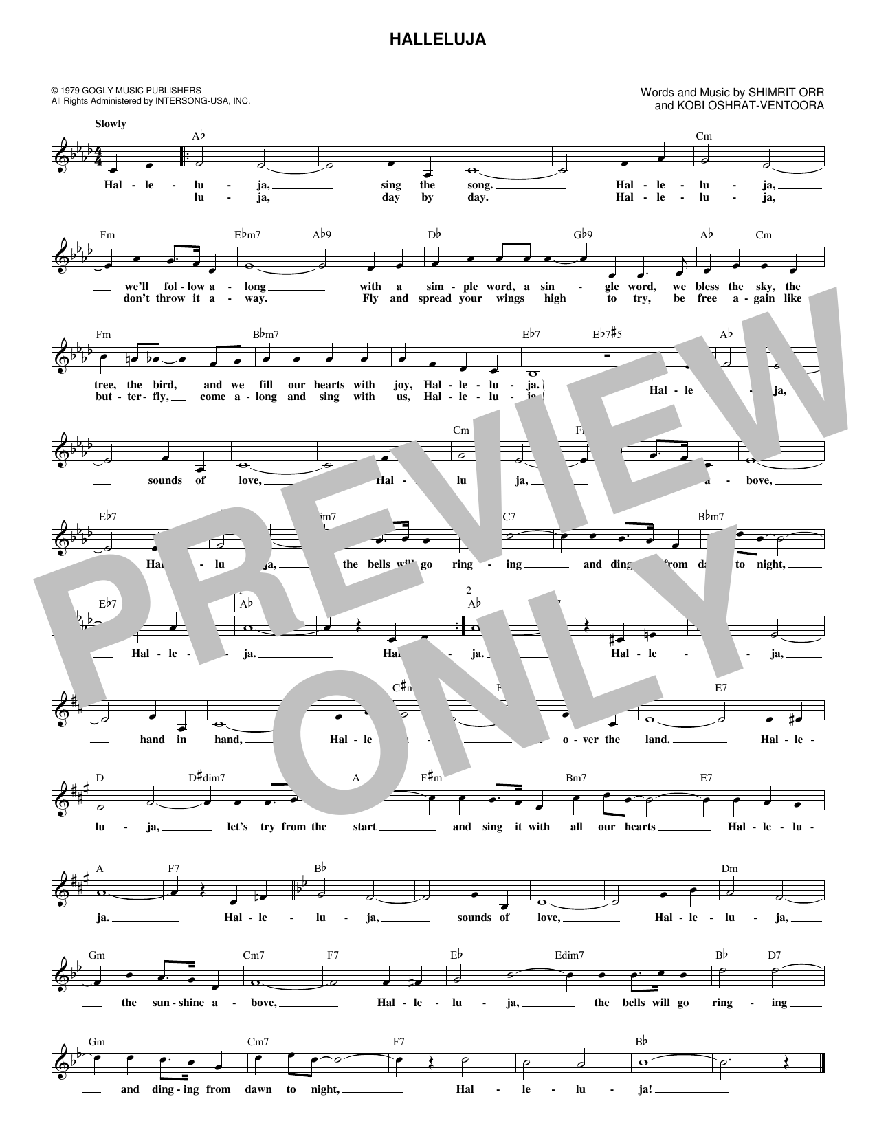 Download Shimrit Orr Hallelujah Sheet Music and learn how to play Melody Line, Lyrics & Chords PDF digital score in minutes