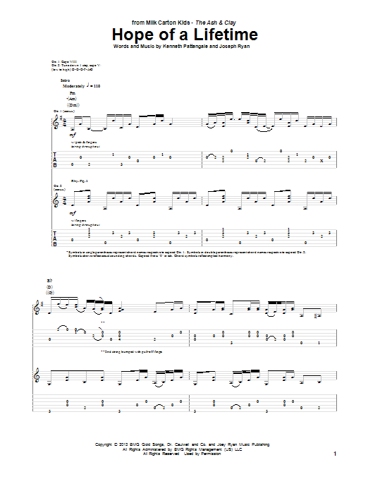 Download Milk Carton Kids Hope Of A Lifetime Sheet Music and learn how to play Guitar Tab PDF digital score in minutes