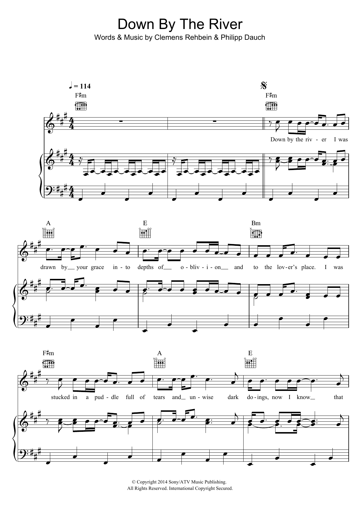 Download Milky Chance Down By The River Sheet Music and learn how to play Piano, Vocal & Guitar (Right-Hand Melody) PDF digital score in minutes