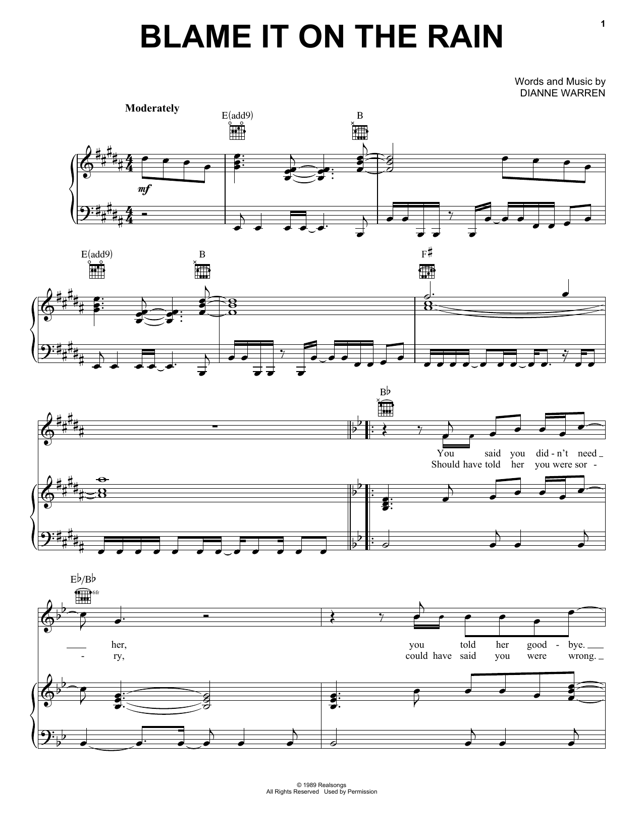 Download Milli Vanilli Blame It On The Rain Sheet Music and learn how to play Piano, Vocal & Guitar Chords (Right-Hand Melody) PDF digital score in minutes