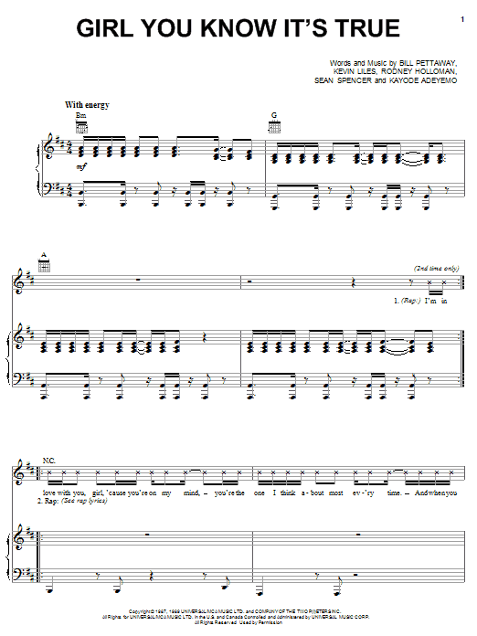 Download Milli Vanilli Girl You Know It's True Sheet Music and learn how to play Piano, Vocal & Guitar (Right-Hand Melody) PDF digital score in minutes
