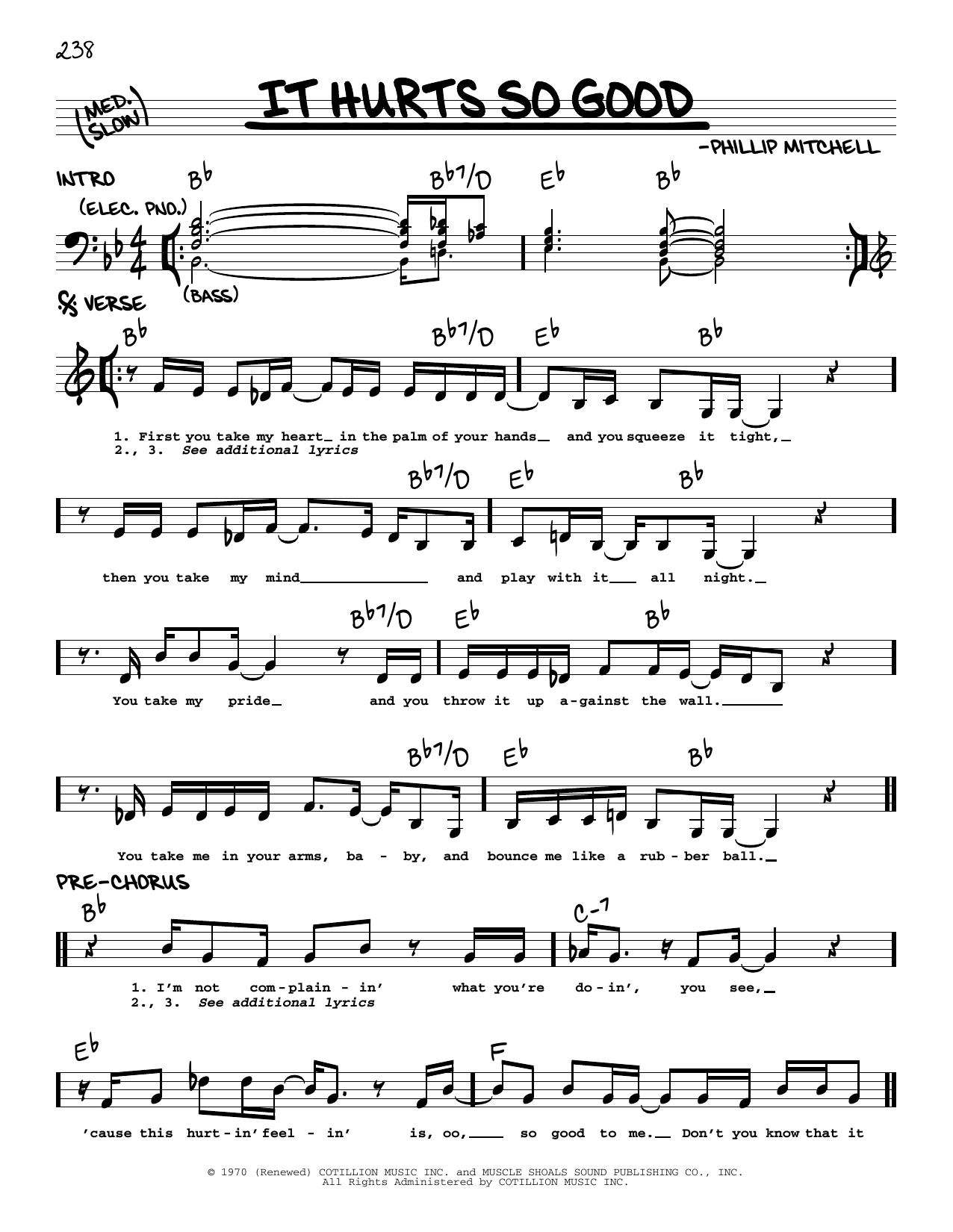 Download Millie Jackson It Hurts So Good Sheet Music and learn how to play Real Book – Melody & Chords PDF digital score in minutes