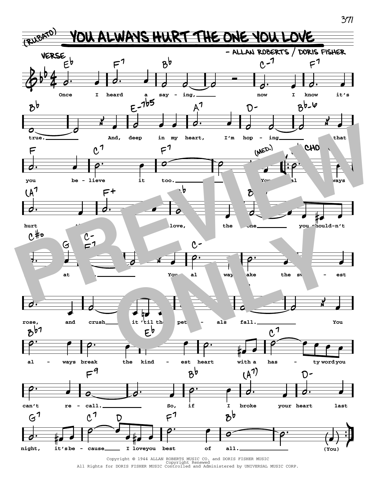 Download Mills Brothers You Always Hurt The One You Love (arr. Robert Rawlins) Sheet Music and learn how to play Real Book – Melody, Lyrics & Chords PDF digital score in minutes