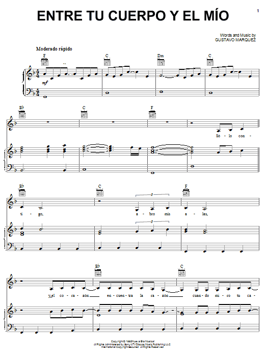 Download Milly Quezada Entre Tu Cuerpo Y El Mio Sheet Music and learn how to play Piano, Vocal & Guitar (Right-Hand Melody) PDF digital score in minutes