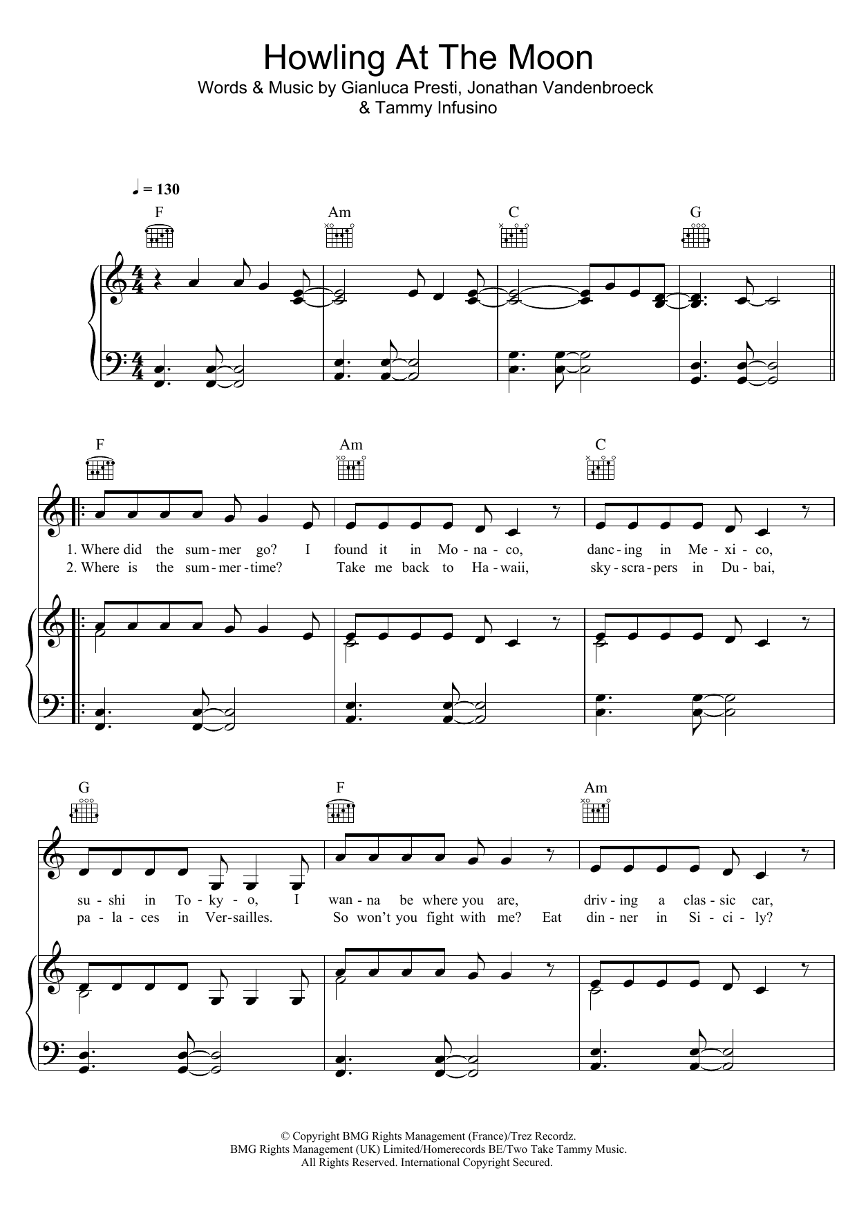 Download Milow Howling At The Moon Sheet Music and learn how to play Piano, Vocal & Guitar (Right-Hand Melody) PDF digital score in minutes