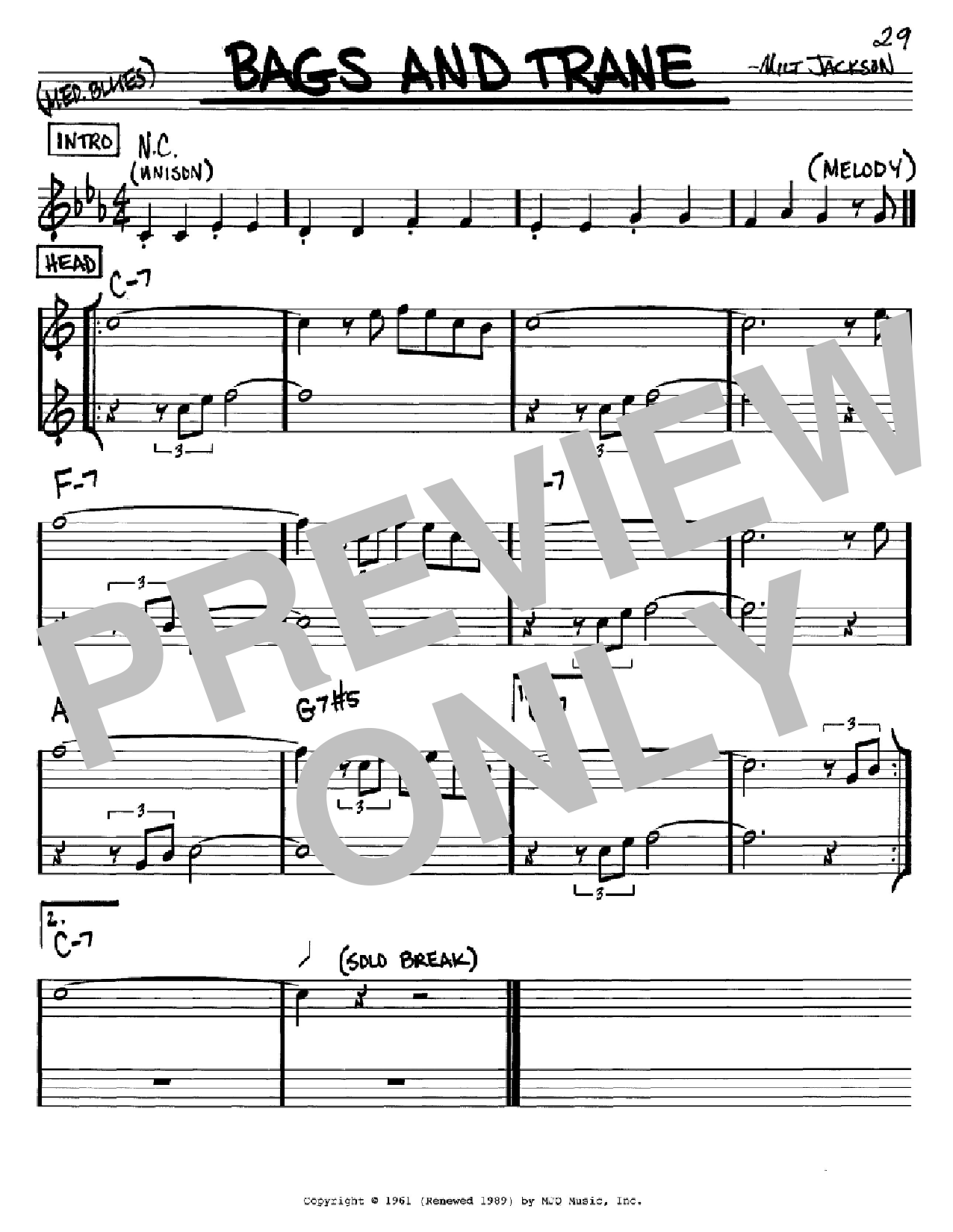 Download Milt Jackson Bags And Trane Sheet Music and learn how to play Piano PDF digital score in minutes