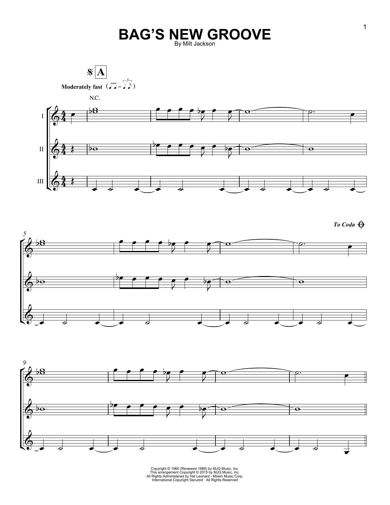 Download Milt Jackson Bag's New Groove Sheet Music and learn how to play Guitar Ensemble PDF digital score in minutes