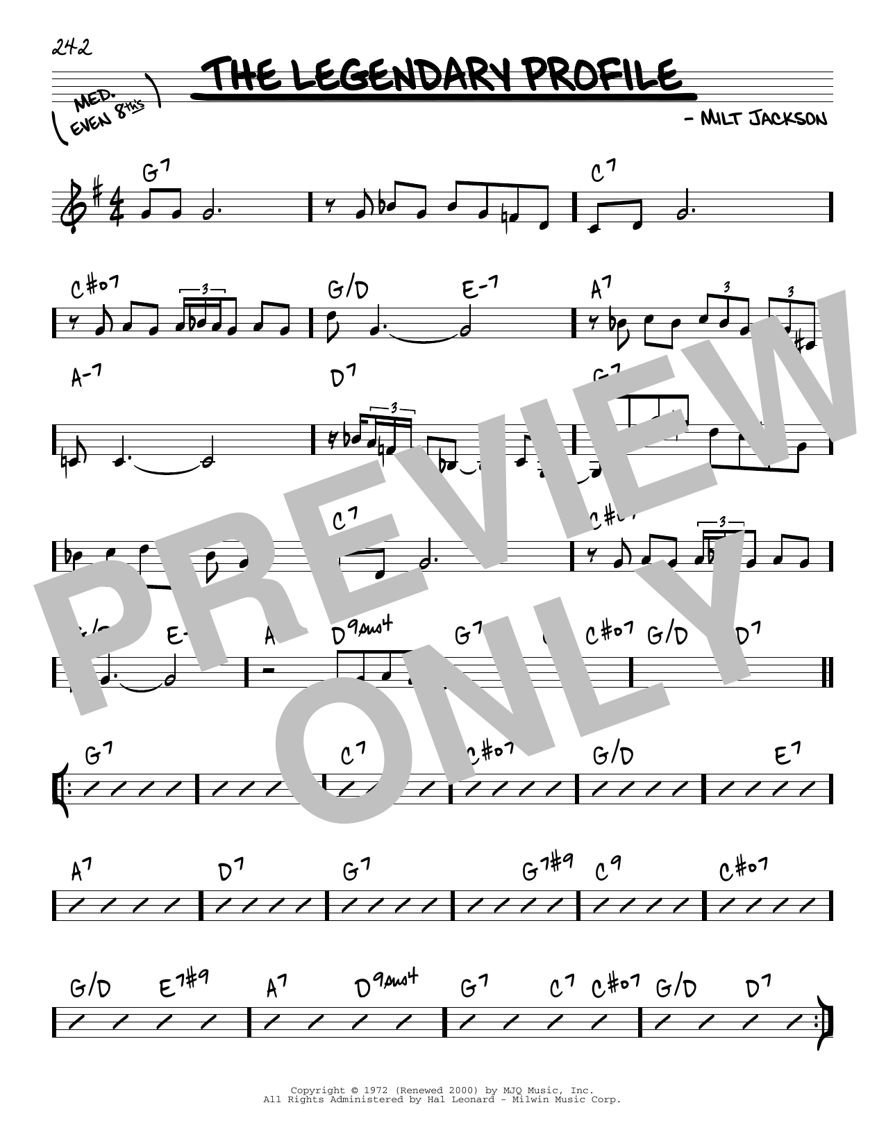 Download Milt Jackson The Legendary Profile Sheet Music and learn how to play Real Book – Melody & Chords PDF digital score in minutes
