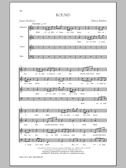 Download Milton Babbitt Round Sheet Music and learn how to play Choral PDF digital score in minutes