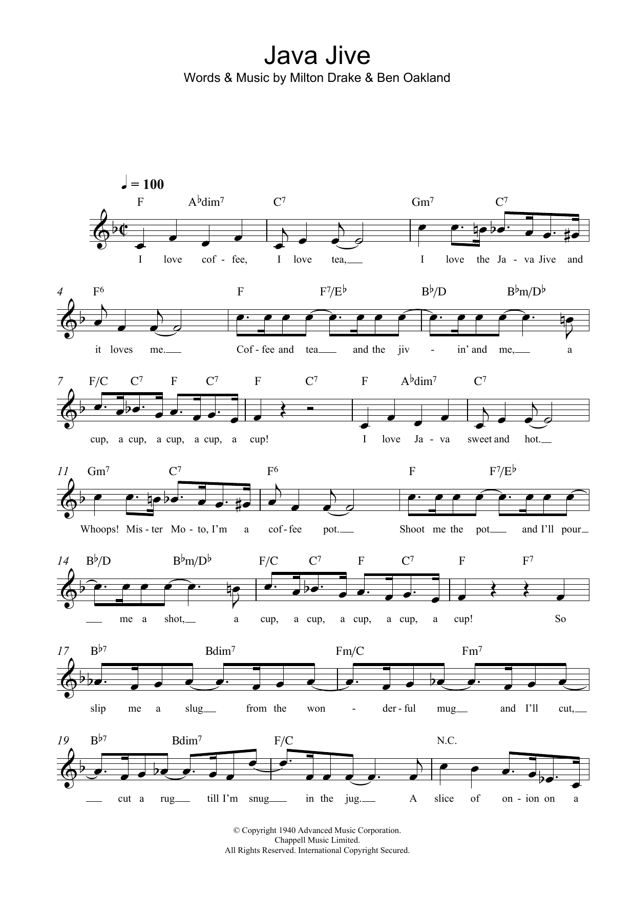 Download Milton Drake Java Jive Sheet Music and learn how to play Melody Line, Lyrics & Chords PDF digital score in minutes