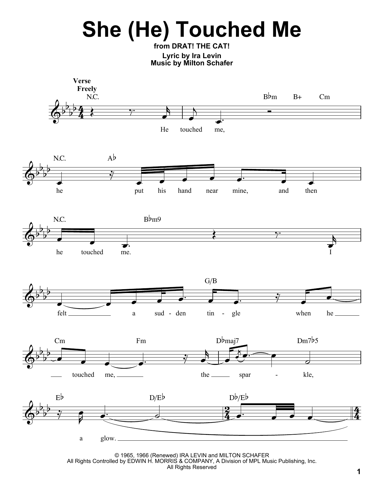 Download Milton Schafer She (He) Touched Me Sheet Music and learn how to play Real Book – Melody & Chords PDF digital score in minutes