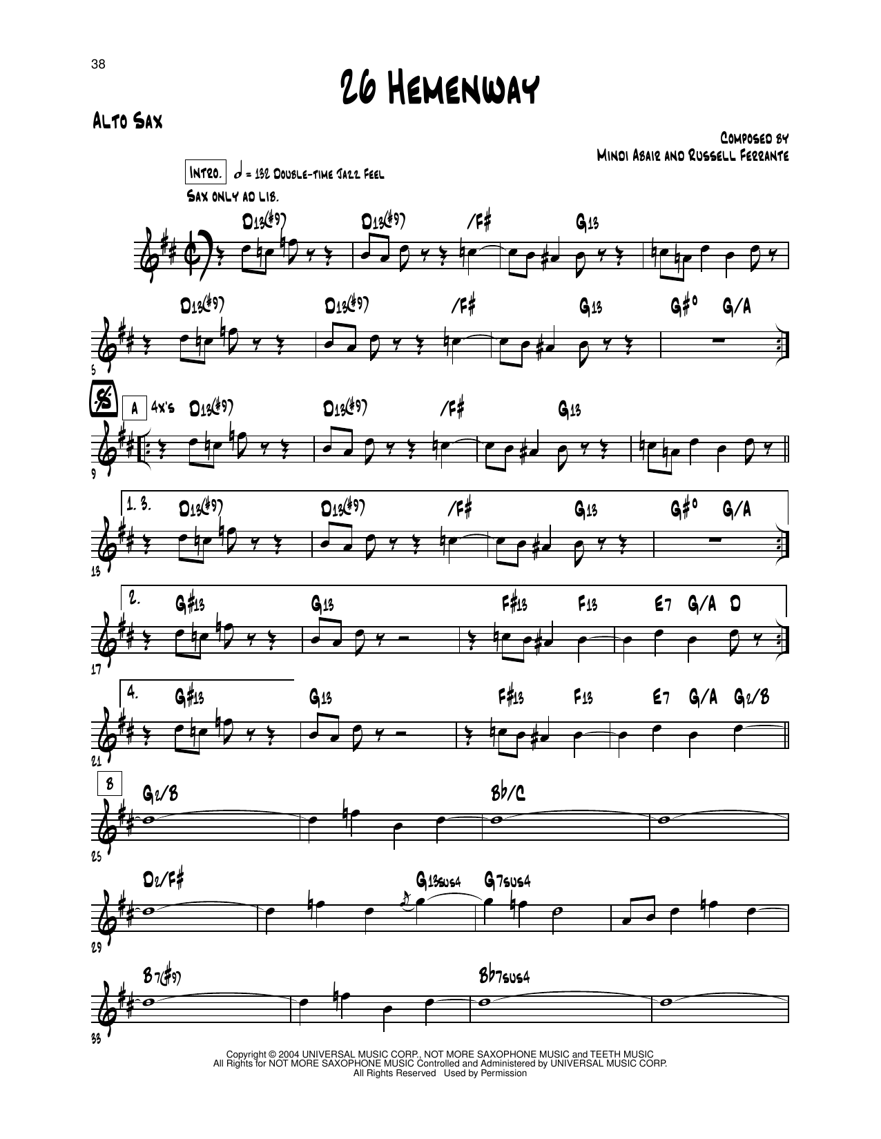 Download Mindi Abair 26 Hemenway Sheet Music and learn how to play Alto Sax Transcription PDF digital score in minutes