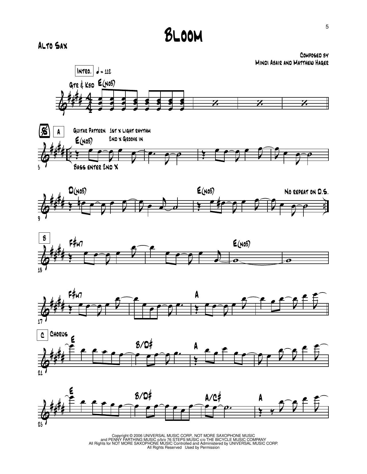 Download Mindi Abair Bloom Sheet Music and learn how to play Alto Sax Transcription PDF digital score in minutes