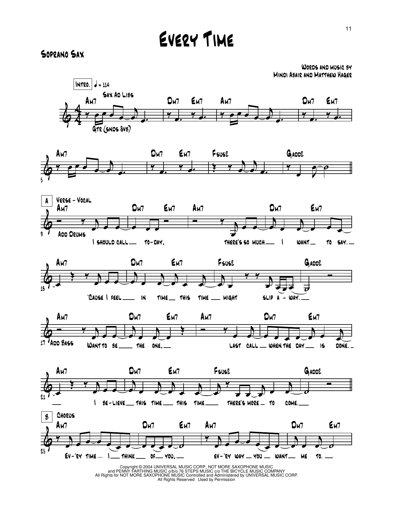 Download Mindi Abair Every Time Sheet Music and learn how to play Soprano Sax Transcription PDF digital score in minutes
