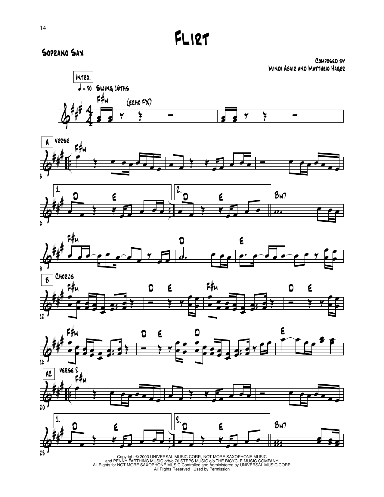 Download Mindi Abair Flirt Sheet Music and learn how to play Soprano Sax Transcription PDF digital score in minutes