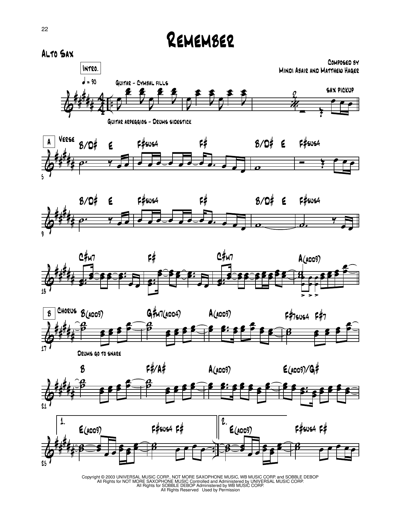 Download Mindi Abair Remember Sheet Music and learn how to play Alto Sax Transcription PDF digital score in minutes