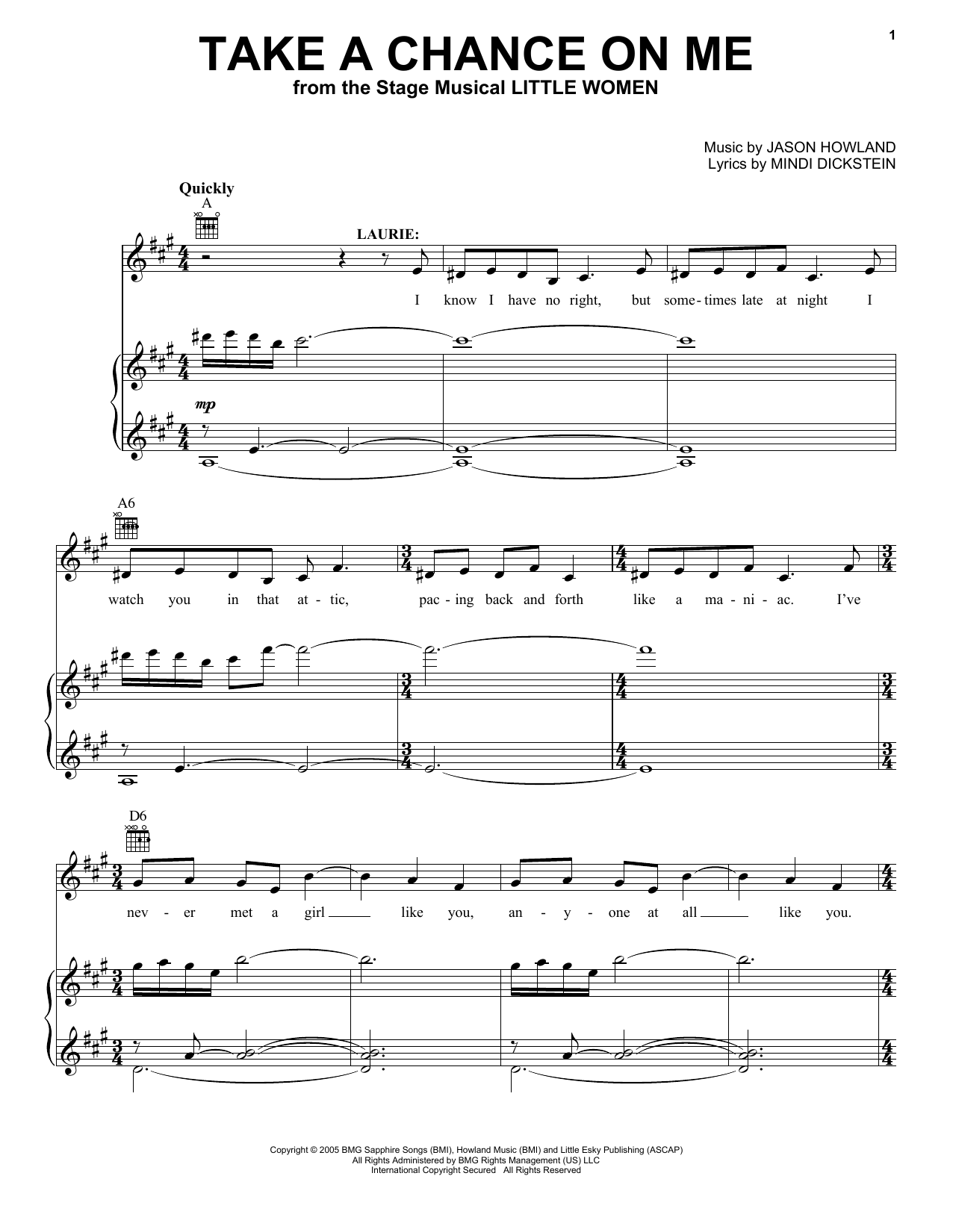 Download Mindi Dickstein and Jason Howland Take A Chance On Me (from Little Women - The Musical) Sheet Music and learn how to play Vocal Pro + Piano/Guitar PDF digital score in minutes