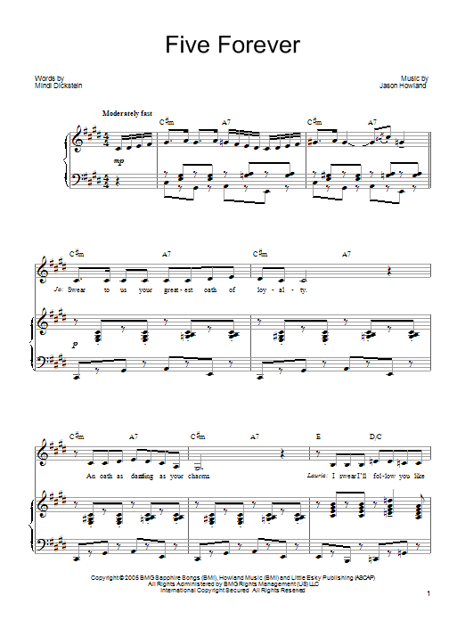 Download Mindi Dickstein Five Forever Sheet Music and learn how to play Piano, Vocal & Guitar (Right-Hand Melody) PDF digital score in minutes