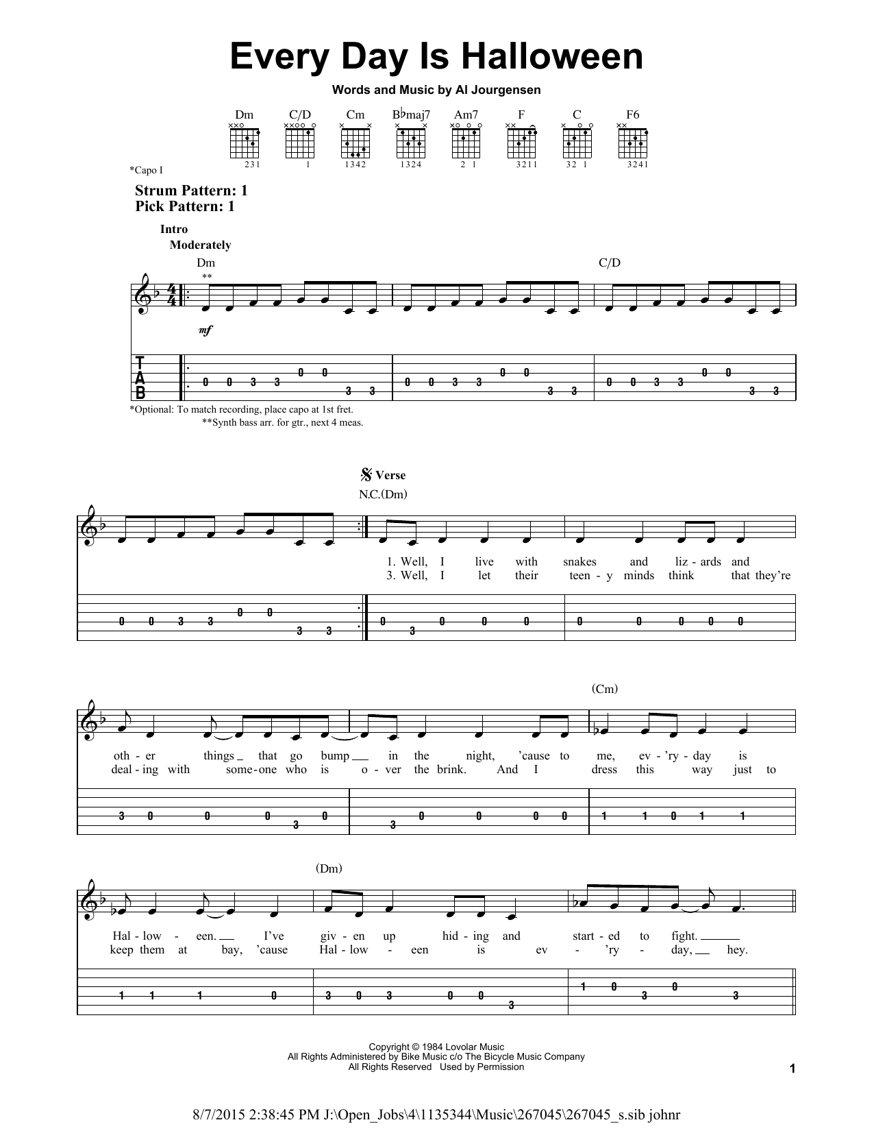 Download Ministry Every Day Is Halloween Sheet Music and learn how to play Easy Guitar Tab PDF digital score in minutes