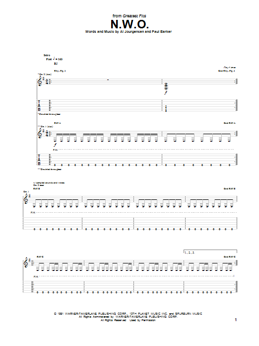 Download Ministry N.W.O. Sheet Music and learn how to play Guitar Tab PDF digital score in minutes