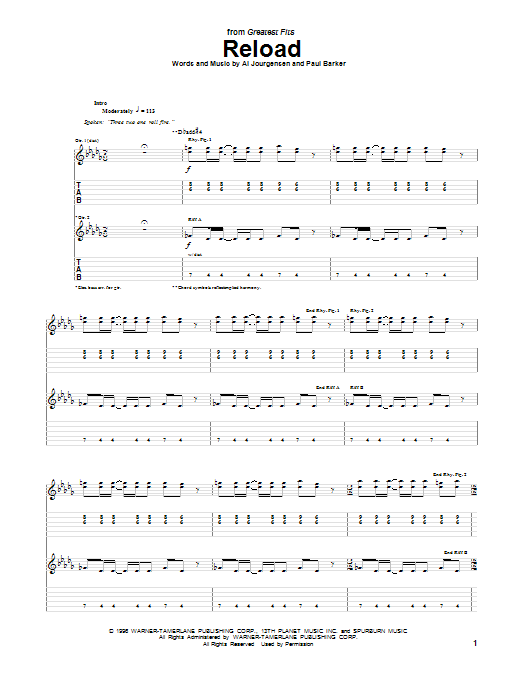 Download Ministry Reload Sheet Music and learn how to play Guitar Tab PDF digital score in minutes